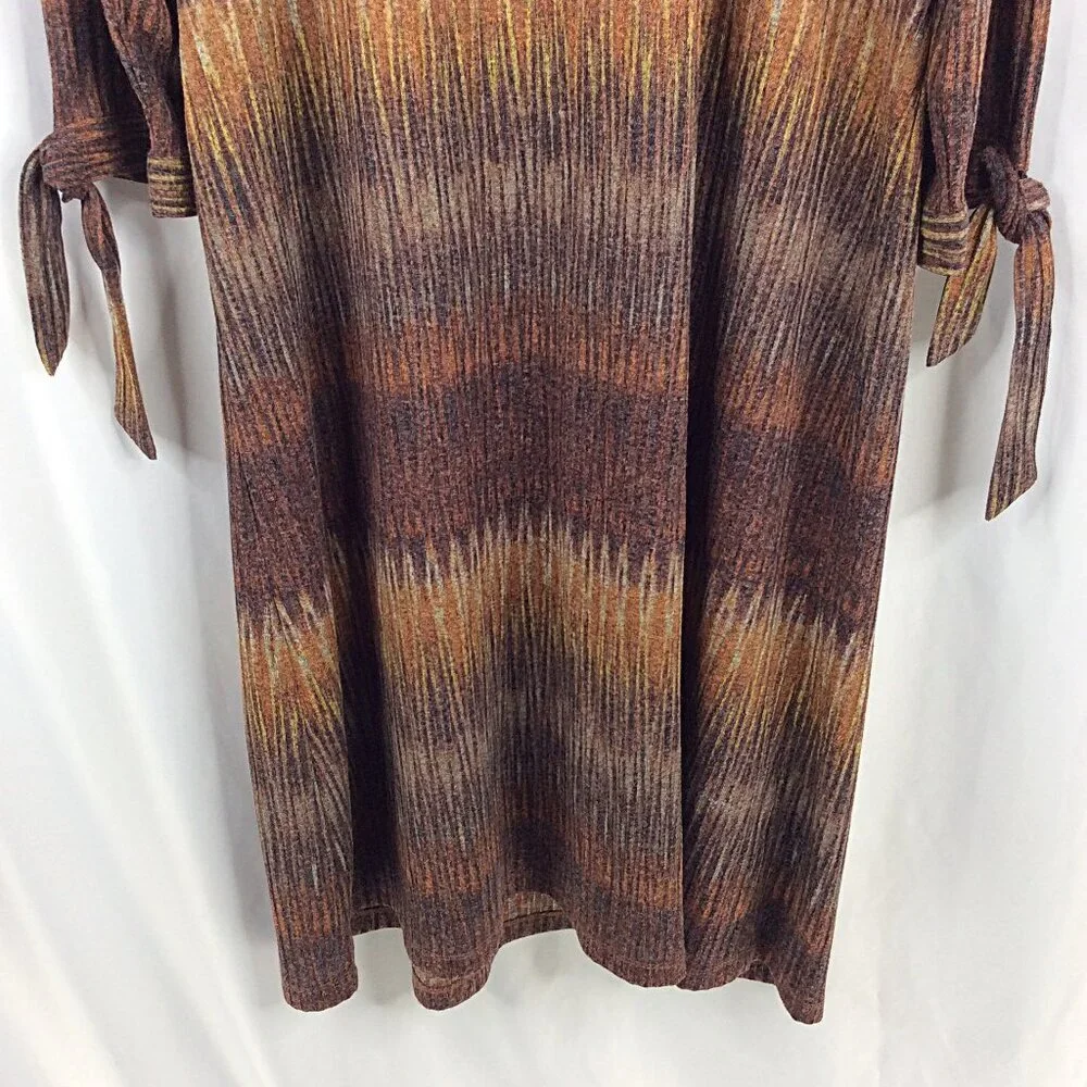 CJ Banks Women's Plus Size 1X Midi Dress Brown Shift Pencil Tie Sleeve Boho